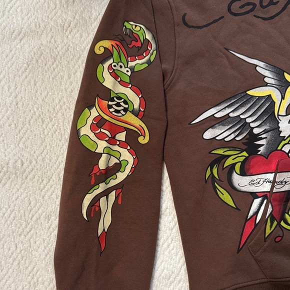 (Sold) NWT Ed Hardy Brown Hoodie with Graphic Motifs Size L - Picture 5 of 10